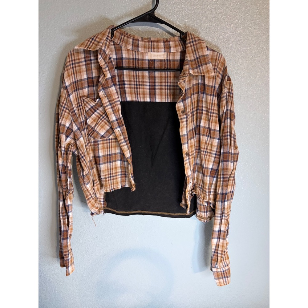 Altar'd State Nashville Graphic Cropped Flannel Plaid Button Down Shirt Medium
